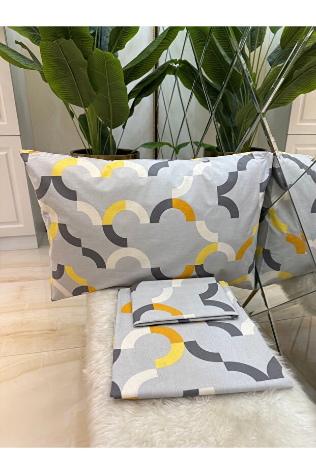 Patterned Single 100% Cotton Elasticless Sheet and Pillowcase Set