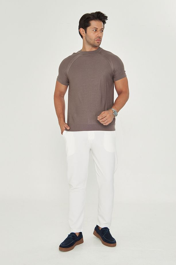 İnce Yazlık Soft Pamuklu Bisiklet Yaka Triko Tshirt - Vizon | Mes511597-01 - 2