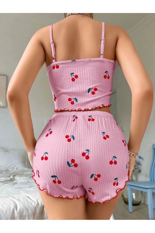 kirazlı şortlu 2'li gecelik takım seti - 2