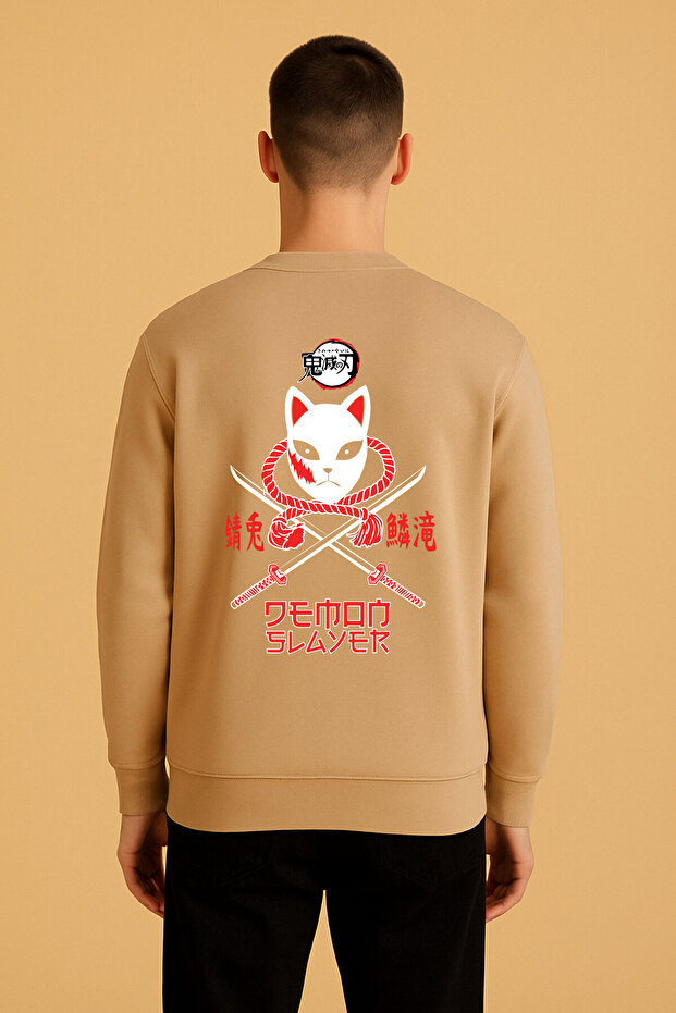 Lenithra Demon Slayer Anime Back Printed Unisex Oversize Beige Sweatshirt