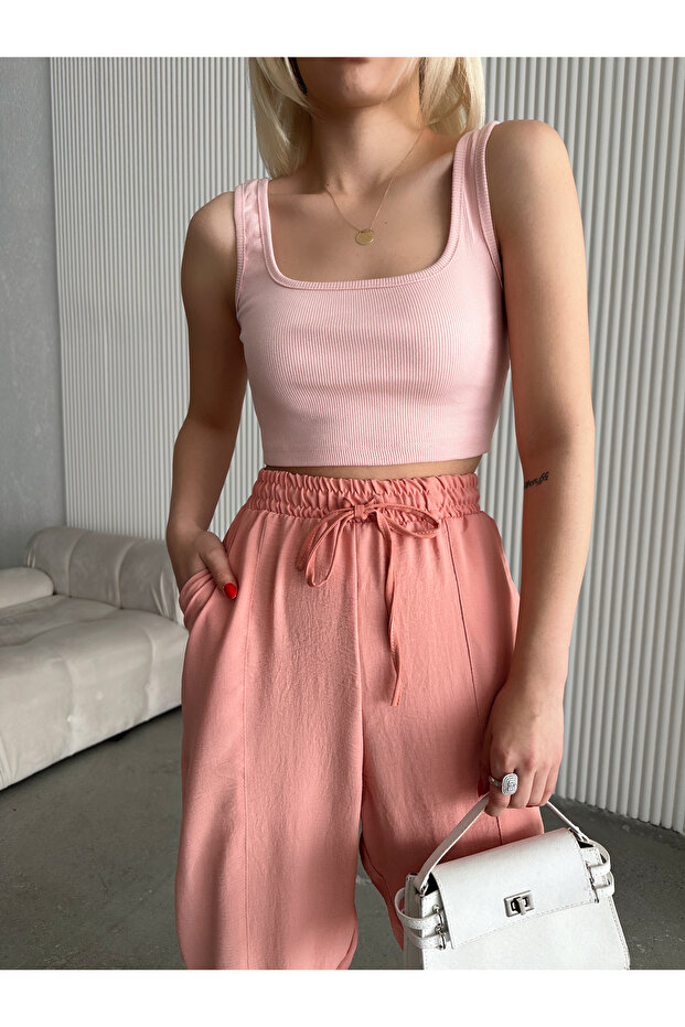 Women Pink Square Neck Camisole Crop Blouse