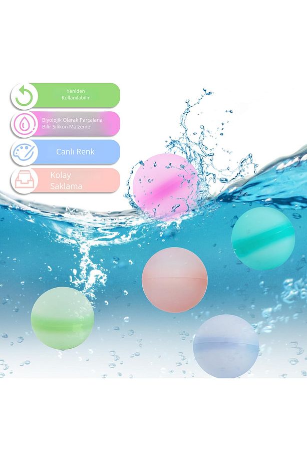Çocuklar İçin Mini Su Balonu Oyuncağı - 12 Adet Tekrar Kullanılabilir Silikon Su Balonları Seti - 3