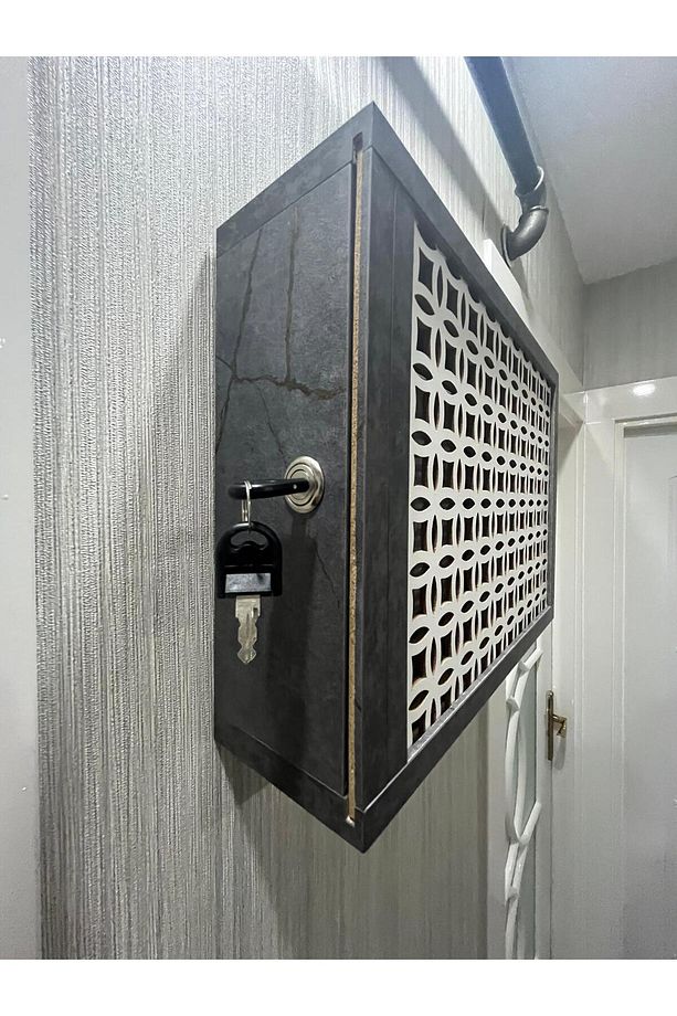 Dekoratif Kilitli Mermer Desen Duvara Asılabilir Sigorta Ve Modem-wifi Saklama Kutusu 30x40Cm - 6