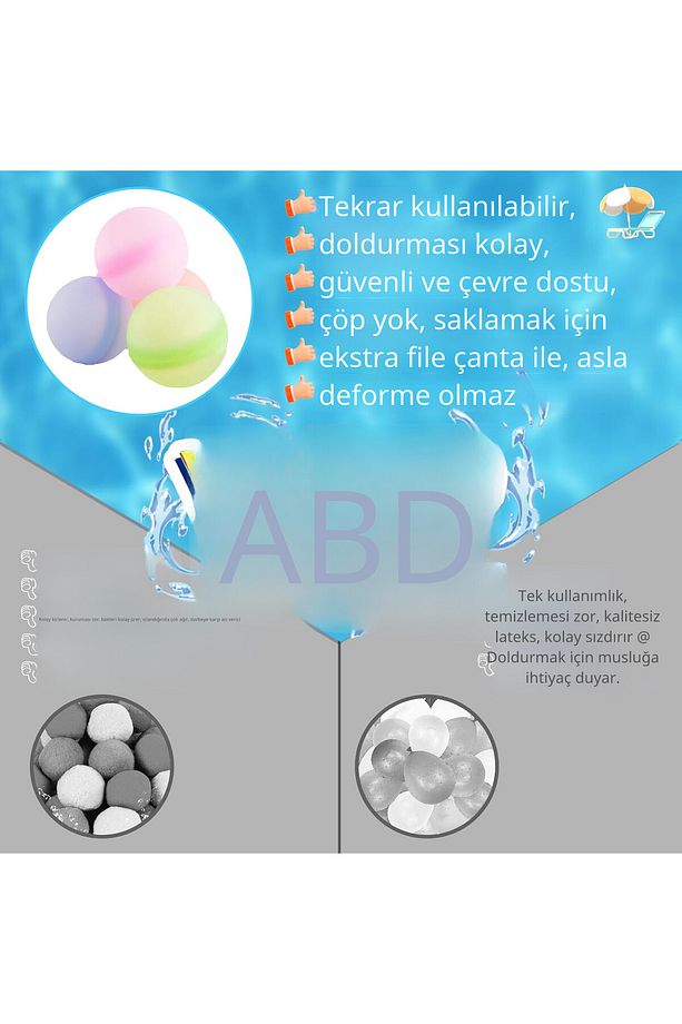 Çocuklar İçin Mini Su Balonu Oyuncağı - 12 Adet Tekrar Kullanılabilir Silikon Su Balonları Seti - 7