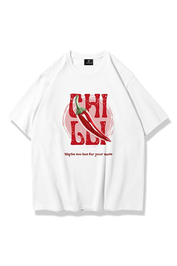 تيشيرت للجنسين Chilli too Hot For Your Taste باللون الأبيض
