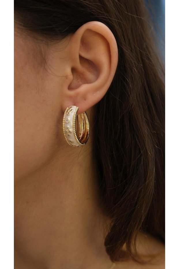 Gold Convex Colored Enamel Design Hoop Earrings