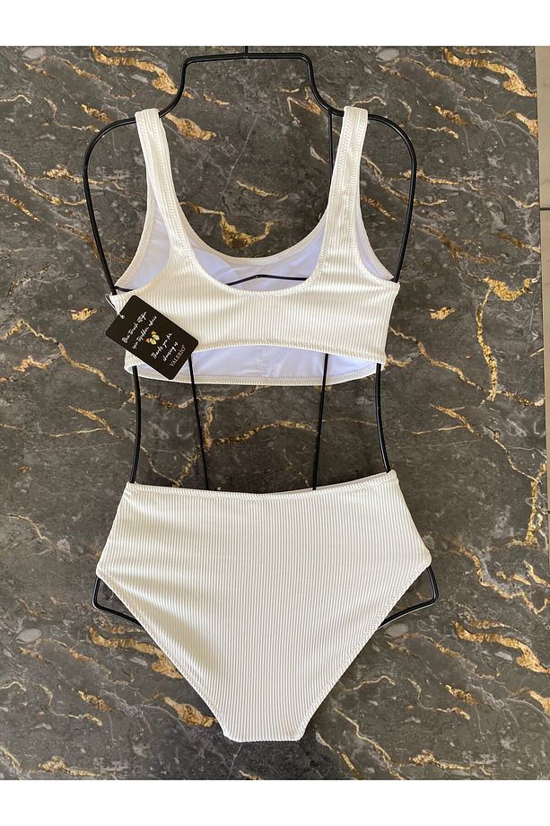 Çift omuz yüksek bel bikini takımı - 2