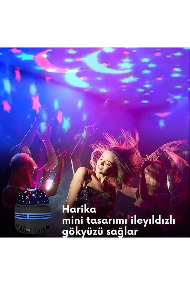 Hareketli Dönen Başlıklı Minimal Tasarımlı Galaxy Gece Lambası Ve Projeksiyon Eğlenceli Disko Topu - 1