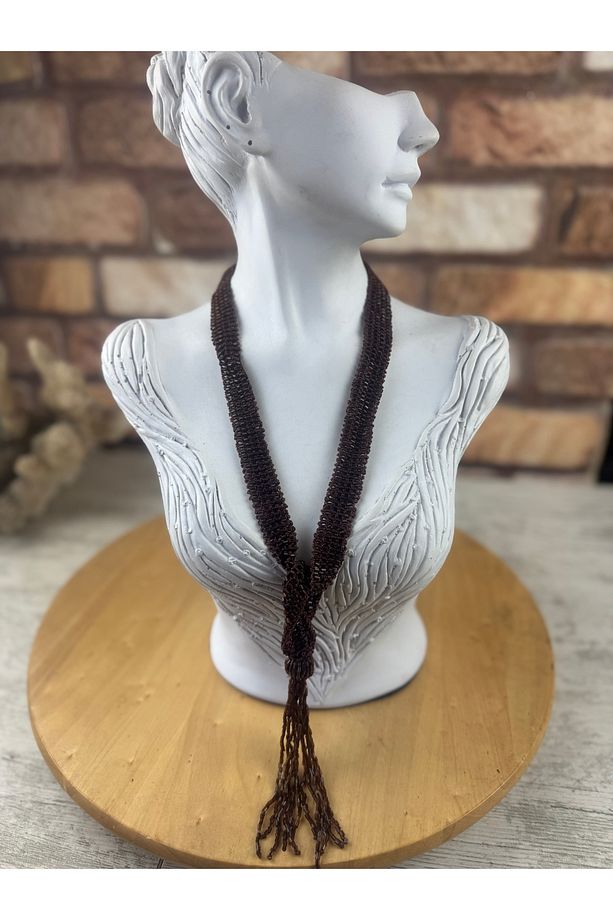 Uzun pullu flar model el yapımı Vintage kolye - 1