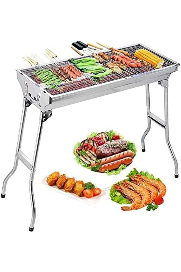 Barbecue Grill, Stainless Steel BBQ, Large Folding Portable BBQ Grill, Charcoal Grill for Outdoor Co