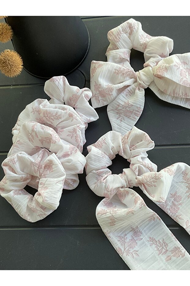 Romantic Powder Flower Patterned Bow and Elastic, Tail Buckle (Set of 2 with Elastic and Tail) - 2