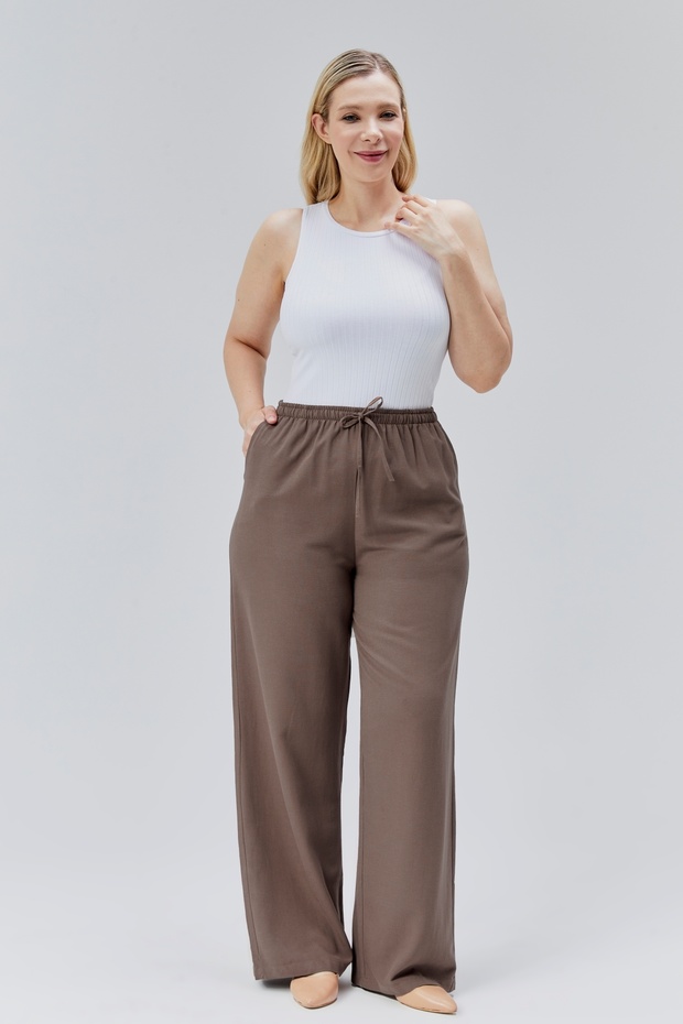 Keten Viscose Bol Cut Women's Trousers - Brown 5XL