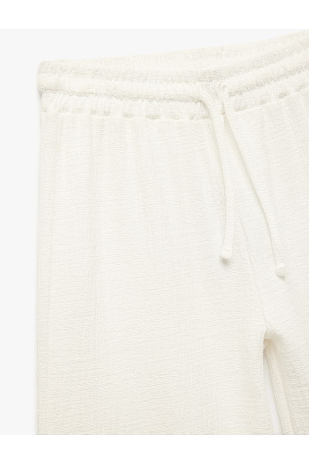 Yeni Sezon Pamuklu Bürümcük Rahat Kalıp Yüksek Bel Bağcıklı Geniş Paça Pantolon - 5