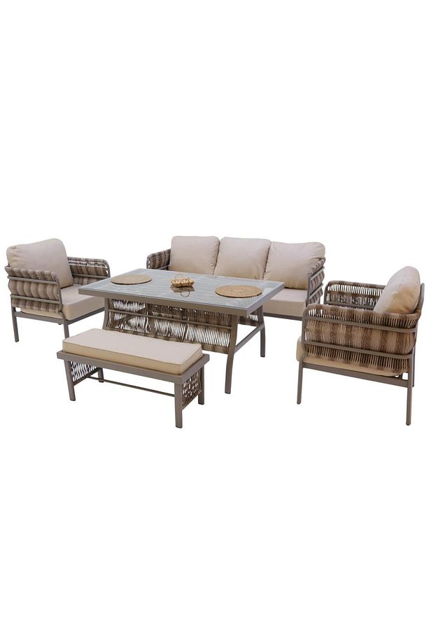 Liora | Üçlü Rattan Bahçe Oturma Grubu | 3+1+1+Sehpalı Bahçe Takımı - 3