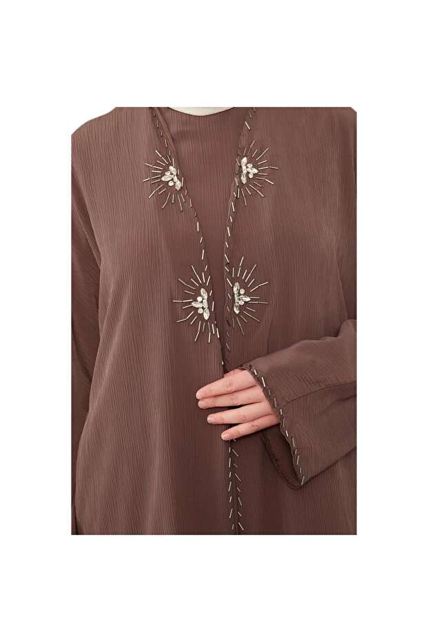 İşlemeli İçi Elbiseli Pilise Ferace - 6