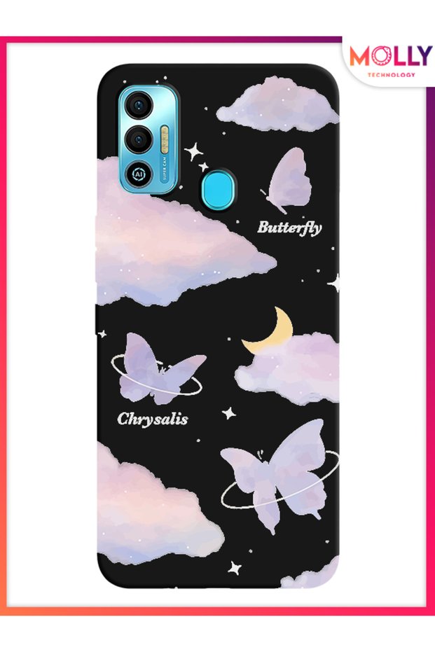 حافظة سيليكون بنمط Flutterby السماوي باللون الأسود لهاتف Tecno Spark 7T