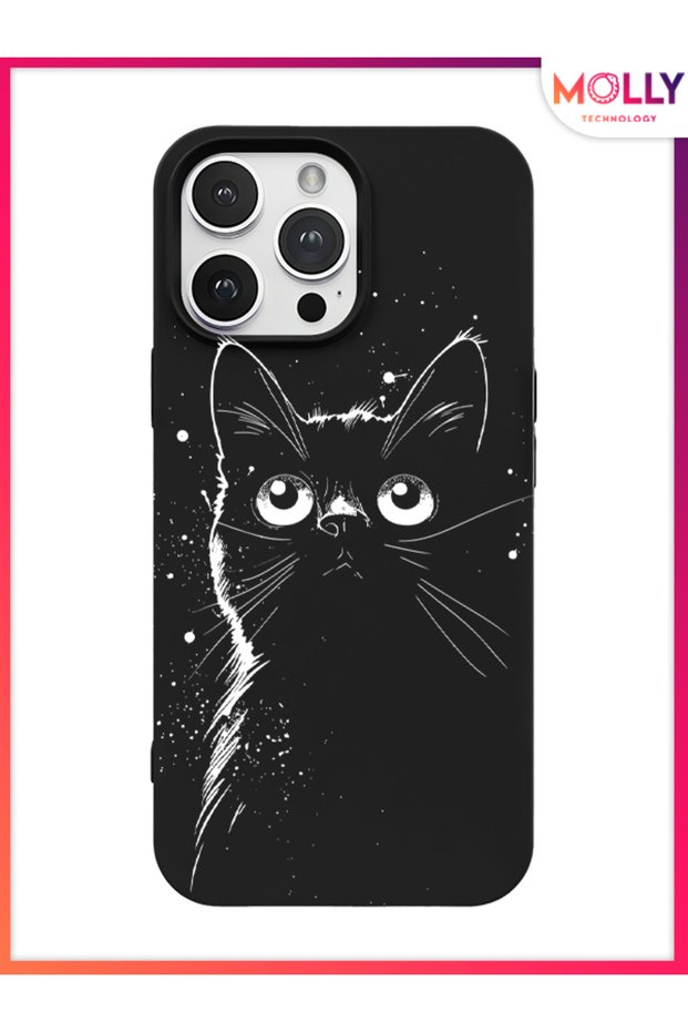 حافظة سيليكون بنمط Meow باللون الأسود لهاتف iPhone 13 Pro