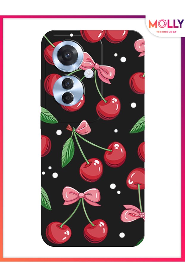 Black Berry Ribbon Pattern Silicone Case for Oppo Reno 11F 5g