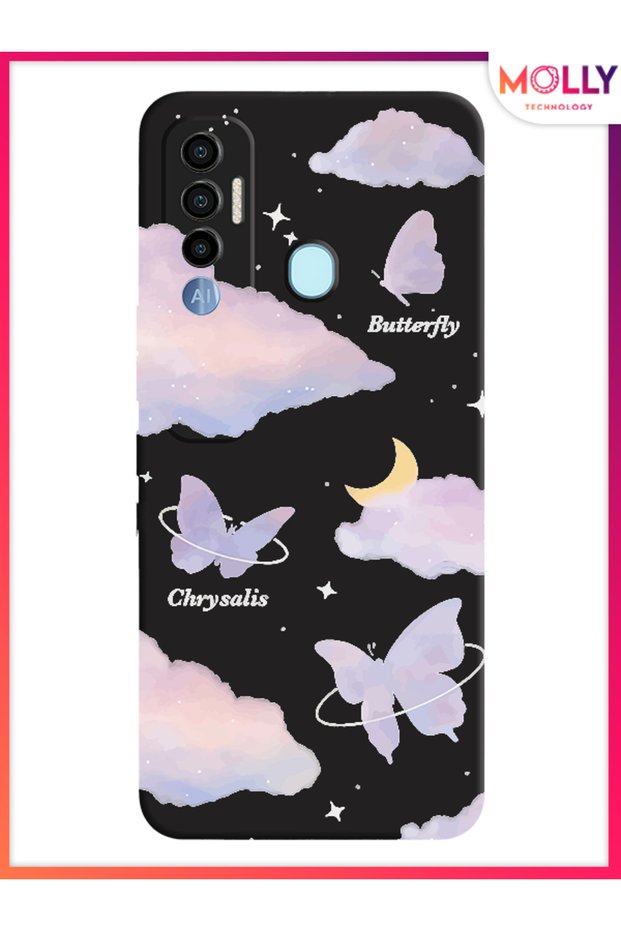 حافظة سيليكون بنمط Flutterby السماوي باللون الأسود لهاتف Tecno Spark 7 Pro