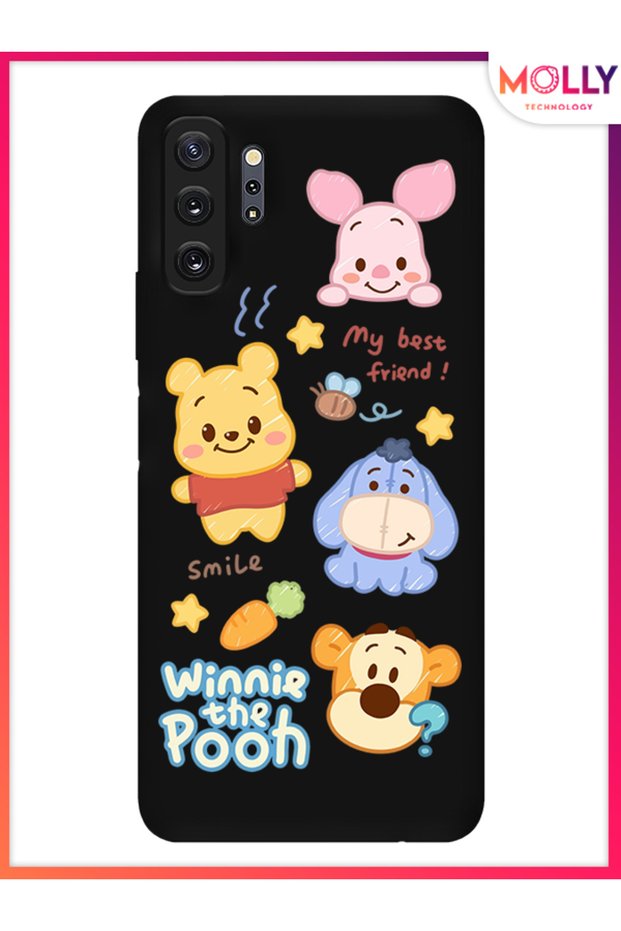 Black Smiley Pooh Gang Pattern Silicone Case for Samsung Galaxy Note 10 Plus