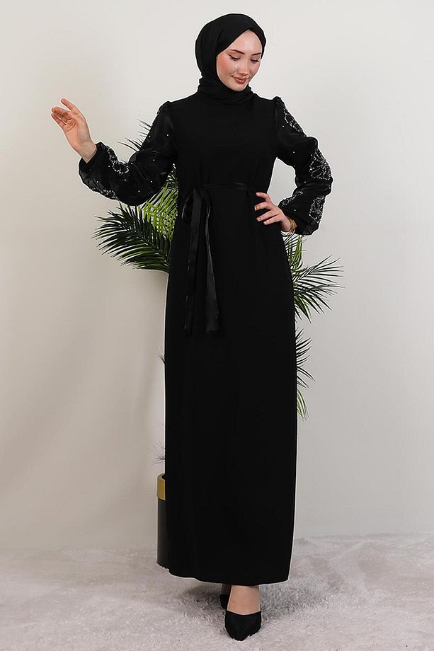 Kolu Yonca Detay Elbise Siyah - 3