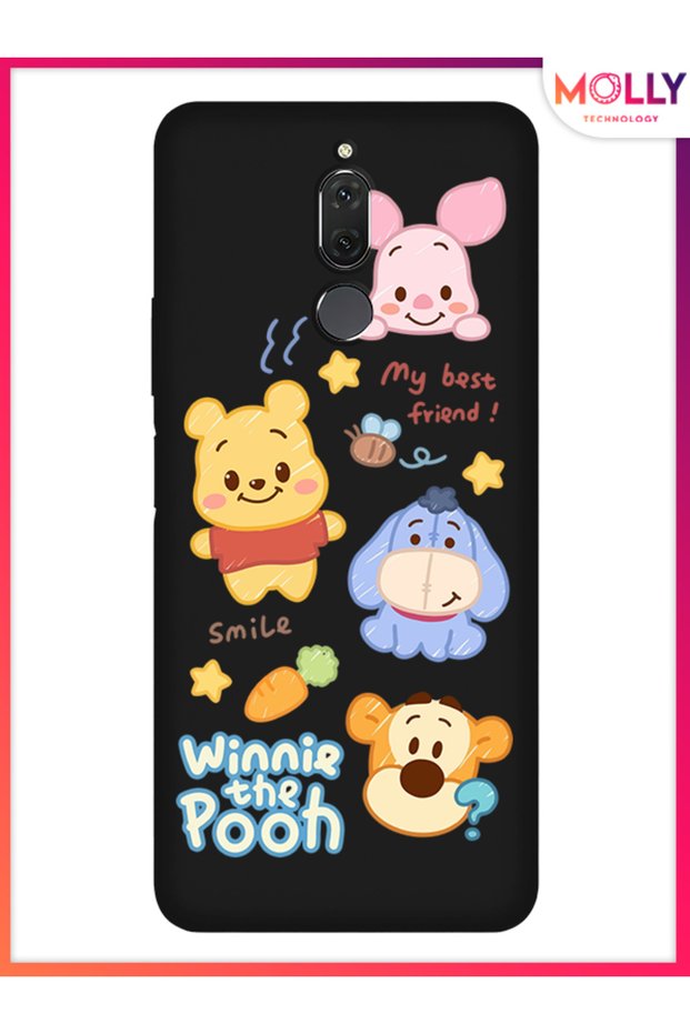 حافظة سيليكون بنمط Smiley Pooh Gang باللون الأسود لهاتف Huawei Mate 10 Lite