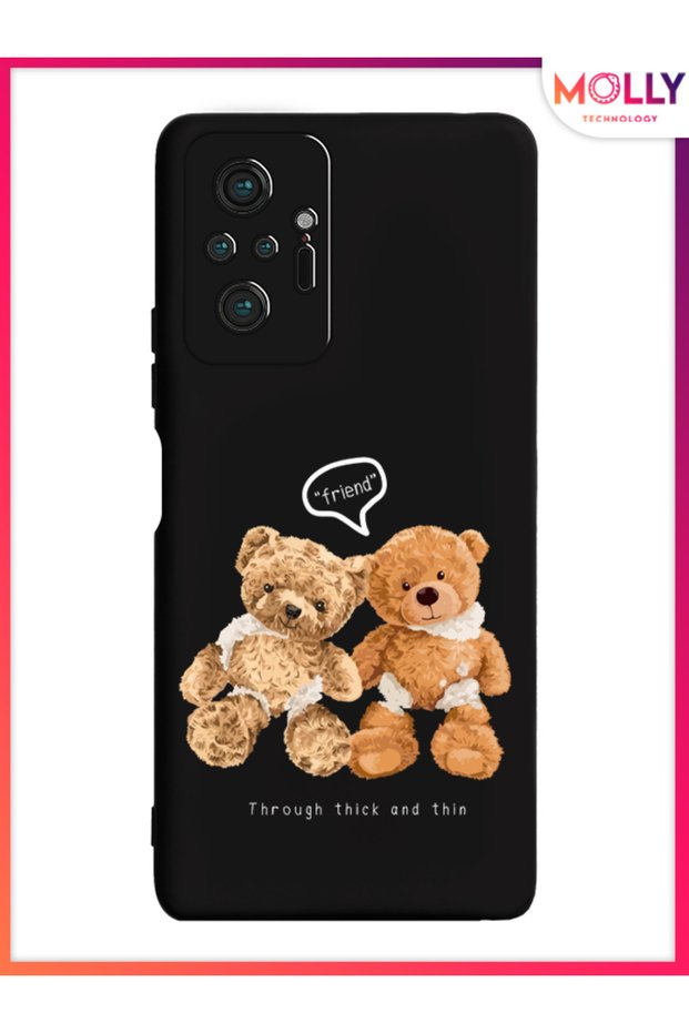 حافظة سيليكون منقوشة باللون الأسود من Fuzzy Friends لهاتف Xiaomi Redmi Note 10 Pro