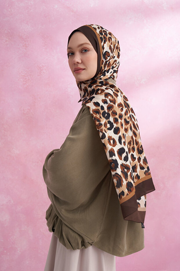 Multi Leopard Patterned Imported Voile Shawl - Brown