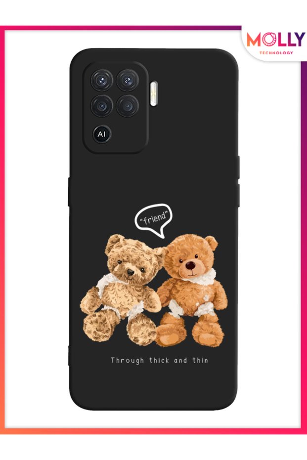 Black Fuzzy Friends Pattern Silicone Case for Oppo Reno 5 Lite
