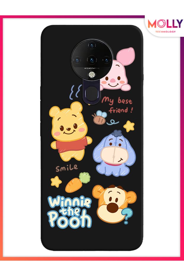 Black Smiley Pooh Gang Pattern Silicone Case for Tecno Pova Neo