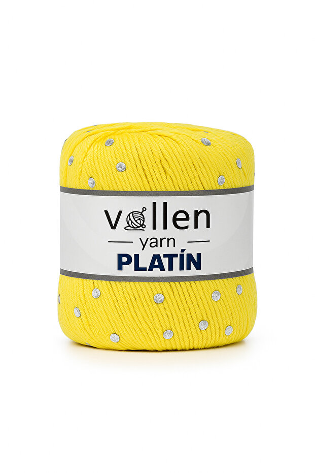 Platin Pullu Örgü Ipi,parlak Simli Tığ Ve Şiş Uyumlu Yün, Sarı - 1