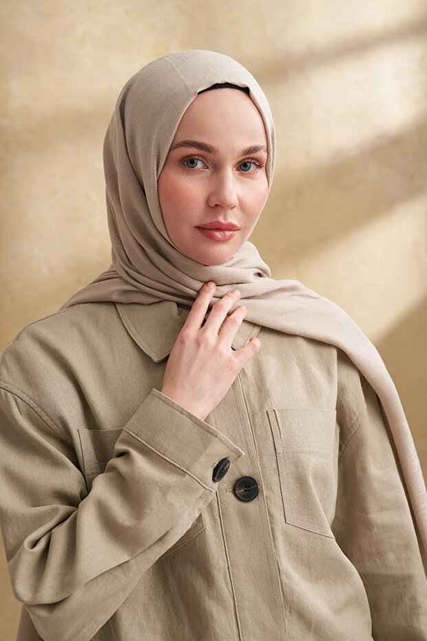 شال منقوش من الليوسل البيج الرملي 3354