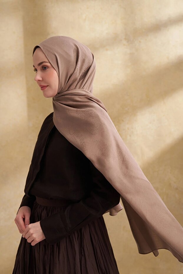 Dark Mink Lyocell Nomade Pattern Shawl 3354 - 1