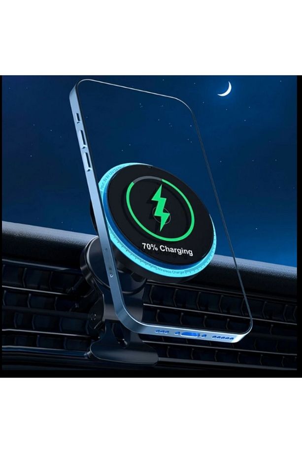 Şarjlı Araç Tutacağı 15W Hızlı Şarj Mıknatıs 360 Dönen Led Işıklı Şarj - 2