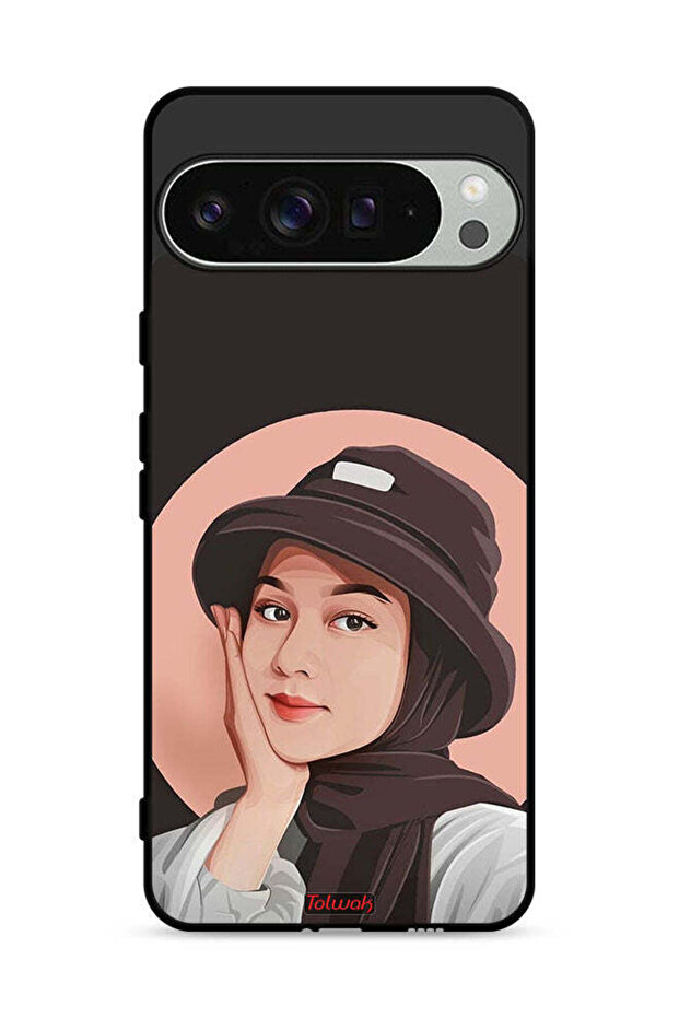 غطاء حماية لجهاز Google Pixel 9 Pro بتصميم فتاة قبعة لطيفة ورسم فني