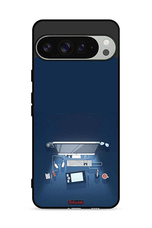 غطاء حماية لجهاز Google Pixel 9 Pro بتصميم فني على شكل مكتب كمبيوتر