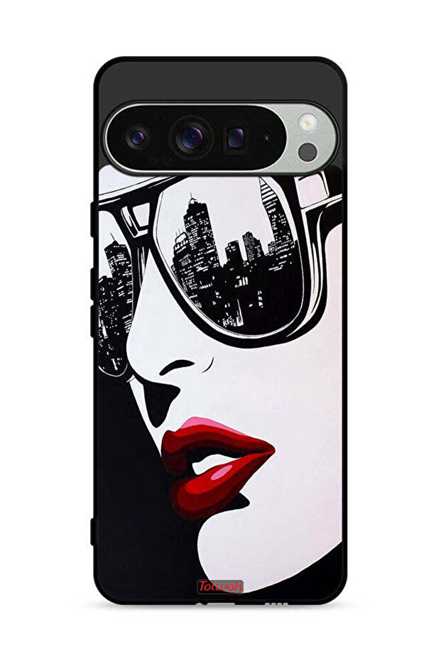 غطاء حماية لجهاز Google Pixel 9 Pro بتصميم وجه فتاة وفن تجريدي