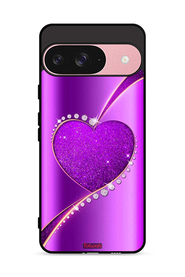 غطاء حماية لهاتف Google Pixel 9 بتصميم قلب لامع