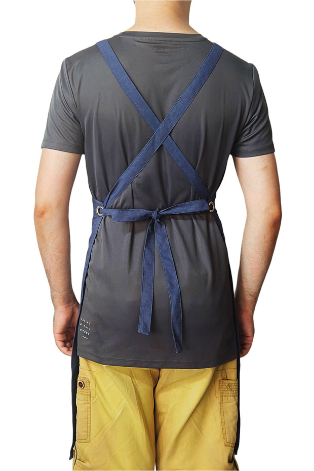 Çapraz Bağlamalı Cepsiz Kot Renk "Cross - back" Mutfak Restaurant Şef Önlüğü - 2