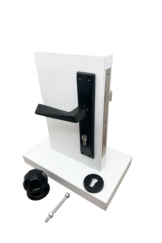 Piramit Mat Siyah Gemi Aynalı Yale Çelik Kapı Kolu Sol Basar + Kapı Tokmak + Rozet - 3