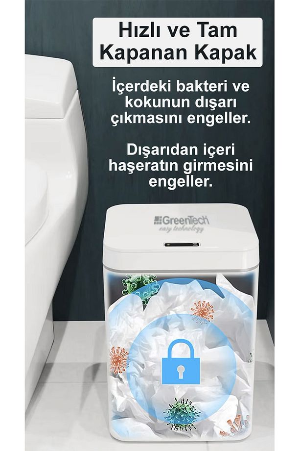 Sensörlü 16 Litre Çöp Kovası (Şarj Edilebilir Lityum Pilli) / GT-SC03N - 6