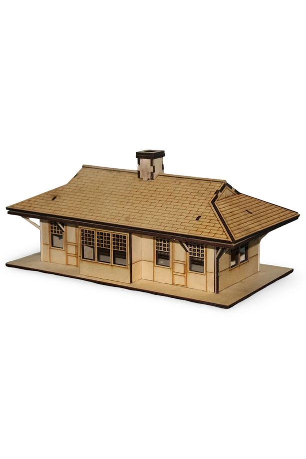 1/48 Ölçekli Ahşap Tren İstasyonu Maketi - 42 Parça 3D Ahşap Tren İstasyonu - 6