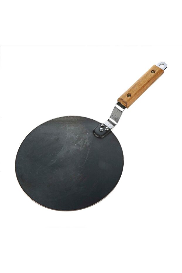 Iron Induction Tawa with Strip Wooden Handle, 23 cm, Black, IND 1680007