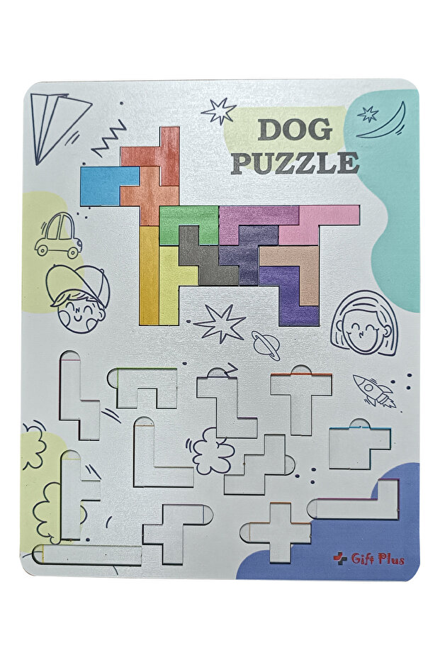 Wooden Colorful Wooden Intelligence Game - Dog Shaped Puzzle - Educational Montessori Toy