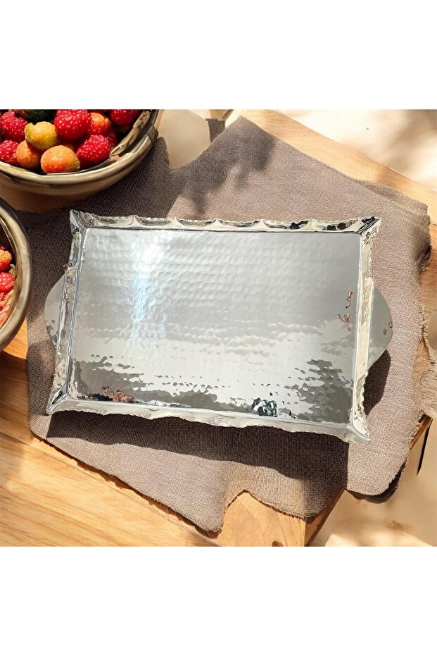 صينية مستطيلة مطلية بالفضة مقاس 50 سم - 1