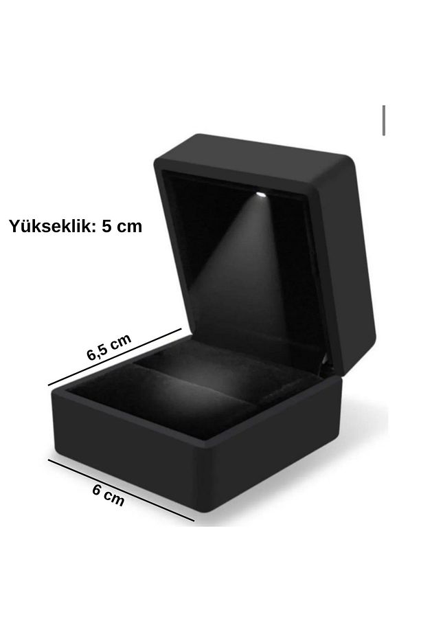 Işıklı Yüzük Kutusu Kadife Kaplı Lüks Takı Kutusu Özel Anlar İçin Led Işıklı Yüzük Sunum Kutusu Tek - 5