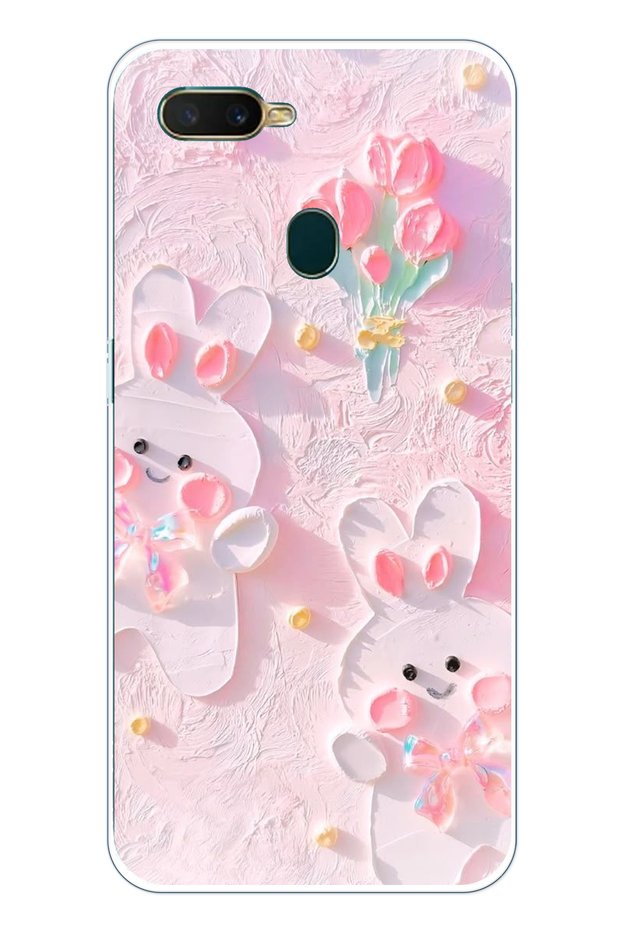Oppo A5S- Ax7 - A12 Compatible Cute Rabbits Transparent Silicone Case
