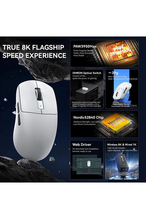 Attack Shark R6 Ultralight 39g Wireless 8K PAW3950MAX Gaming Mouse - 6