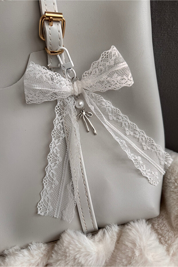 Bow Coquette Pinterest Heart White Bag Charm & Keychain & Bag Accessory