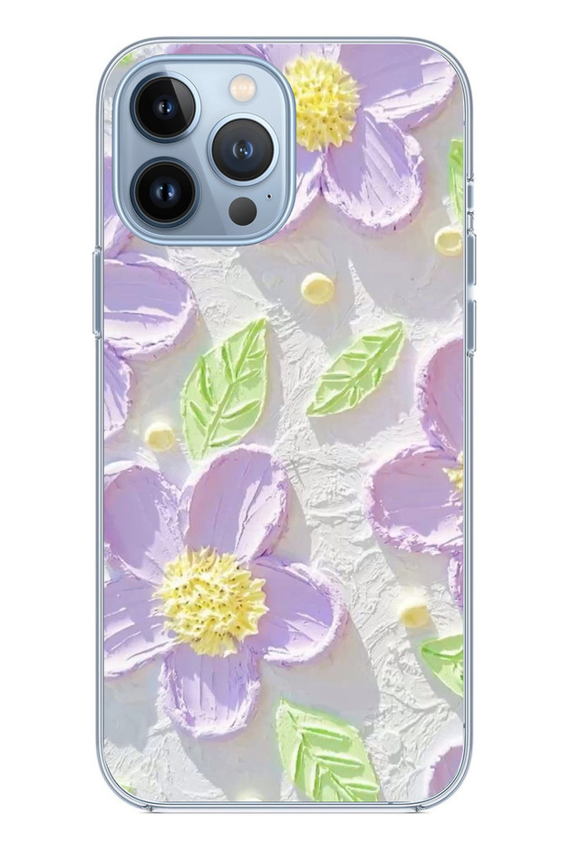 حافظة سيليكون شفافة متوافقة مع هاتف iPhone 13 PRO MAX باللون الأرجواني من Daisy Watercolor